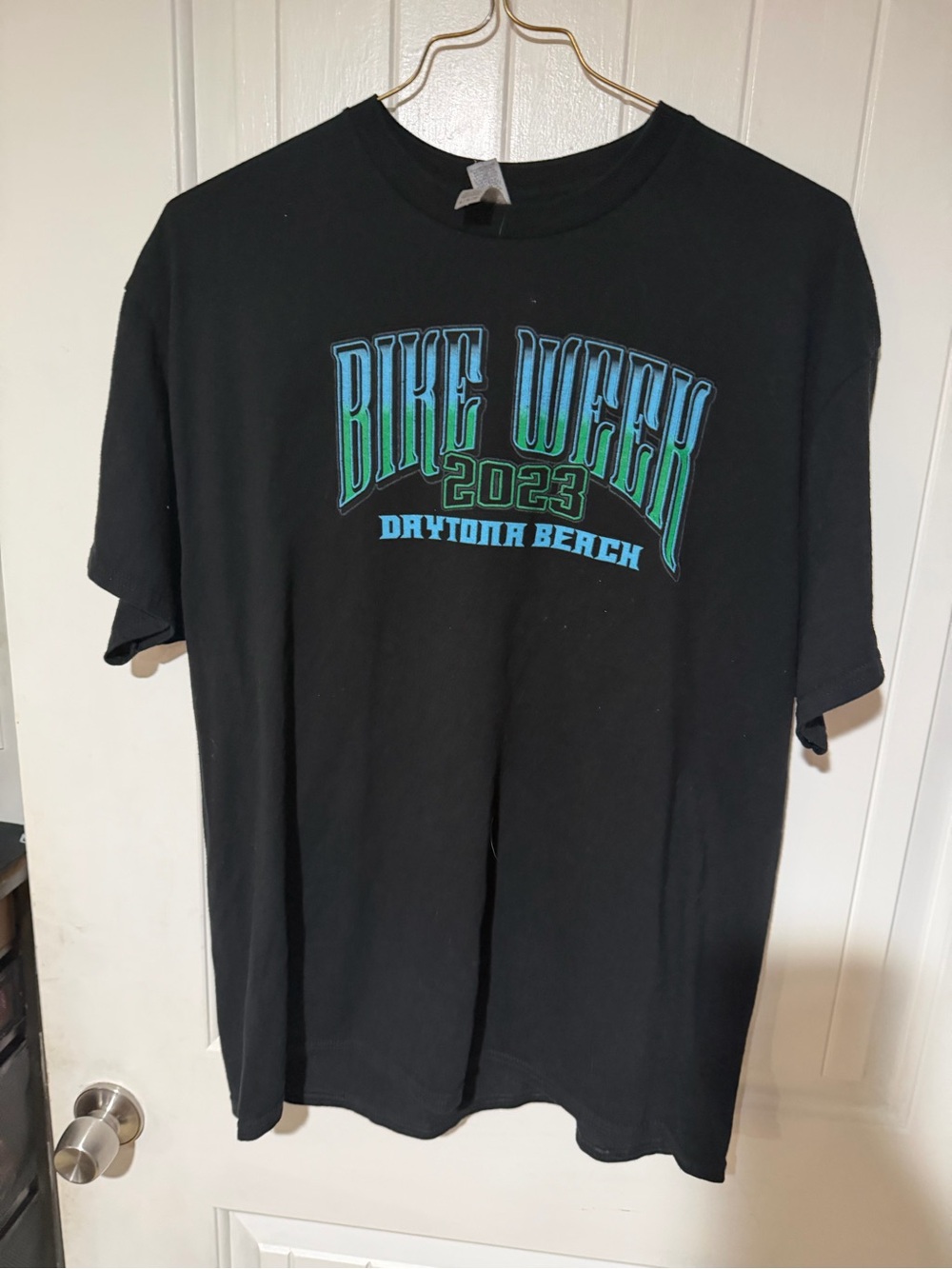 Gildan Black Bike Week 2023 Daytona Beach Graphic Tee with Blue-Green Lettering